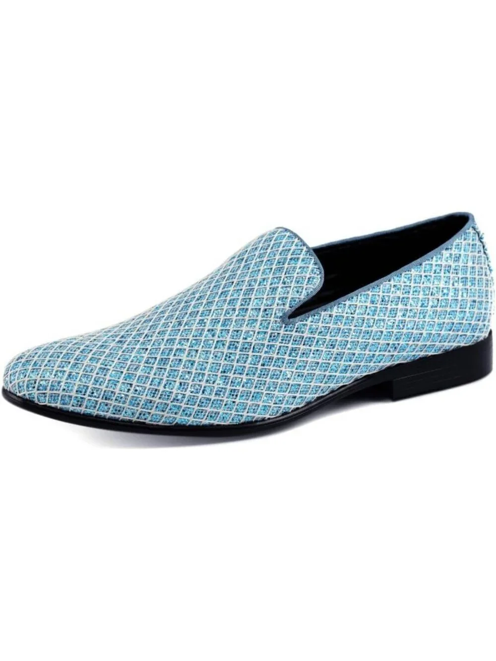 Bolano Men's Turquoise Glitter Loafers Slip On Metallic Tuxedo Block Heel Shoes